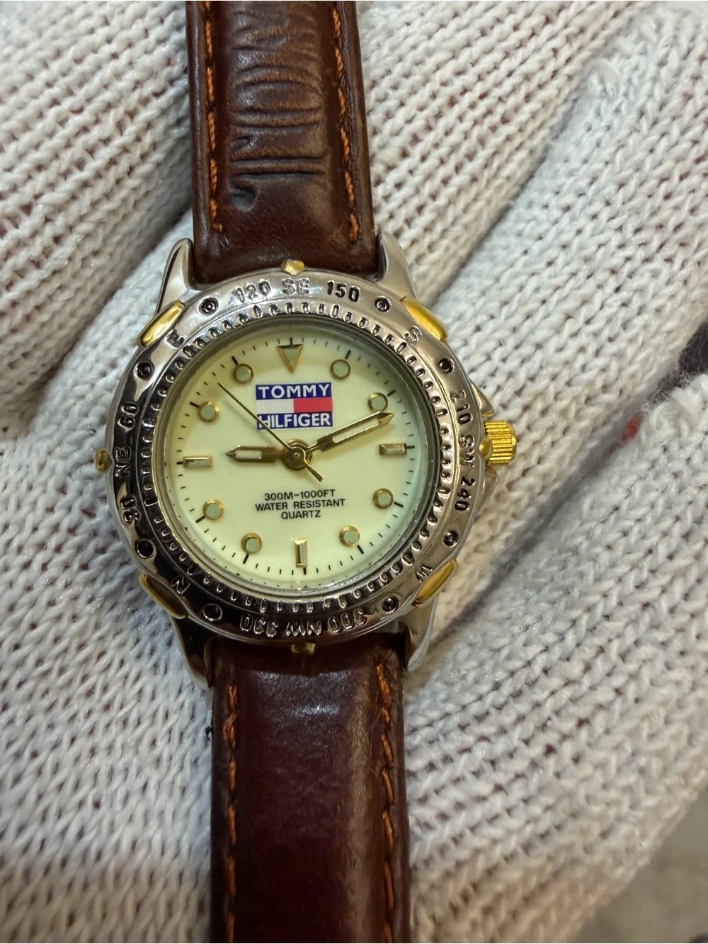 Vintage Tommy Hilfiger 1238 Quartz Watch Two-Tone Compass Bezel USA Made 90s